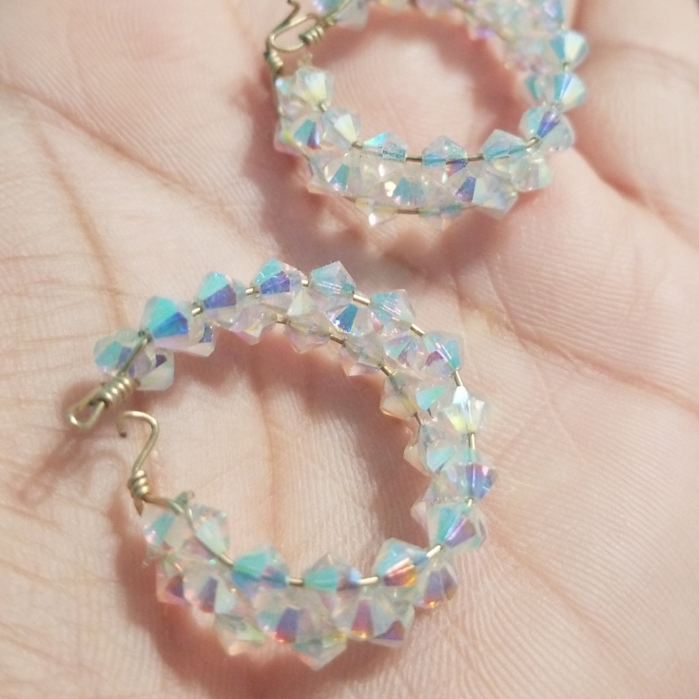 White Crystal Small Hoop Earrings